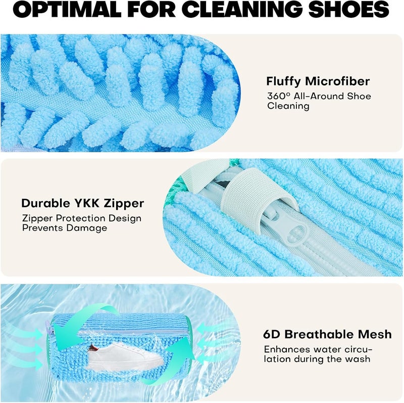 NMQHPA Shoe Washing Machine Bag: Laundry Shoe Bag for Washer and Dryer - 2pc Reusable Shoe Cleaning Bag for Sneaker Tennis Shoes Unstain Cleaner Kit (Blue 2pcs) - Image 3